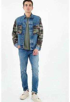Chaqueta Azul Con Bolsillos Tipo Cargo Para Hombre