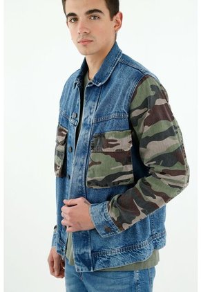 Chaqueta Azul Con Bolsillos Tipo Cargo Para Hombre