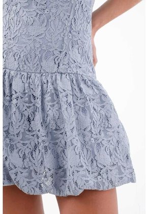 Tennis Vestido Corto Para Mujer De Encaje Azul Cielo Entallado Con Escote Corazón