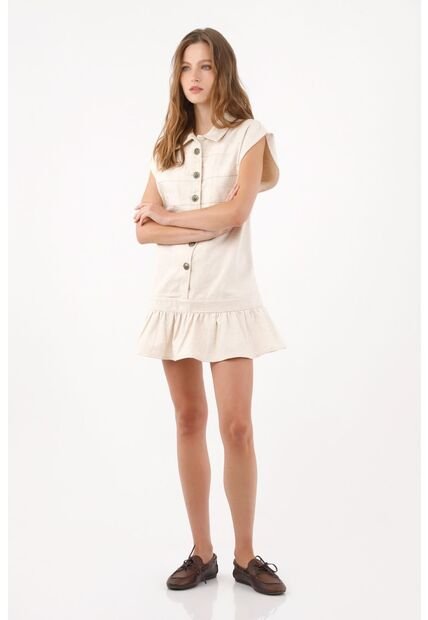 Tennis Vestido Corto Fit Relajado Con Volante En El Bajo En Algodón Crudo Para Mujer