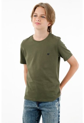 Camiseta Verde Cuello Redondo Para Niño