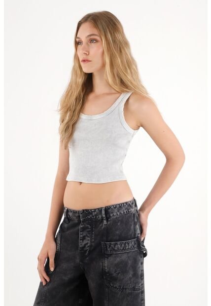 Tennis Camiseta Tipo Esqueleto En Rib Gris Para Mujer