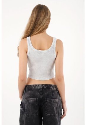 Tennis Camiseta Tipo Esqueleto En Rib Gris Para Mujer