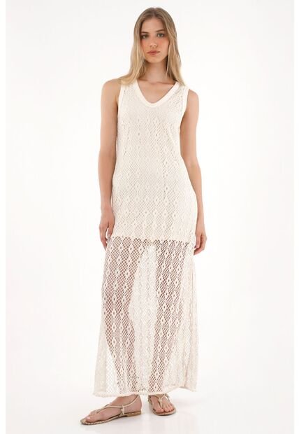 Tennis Vestido Largo En Tejido De Crochet Crudo Para Mujer