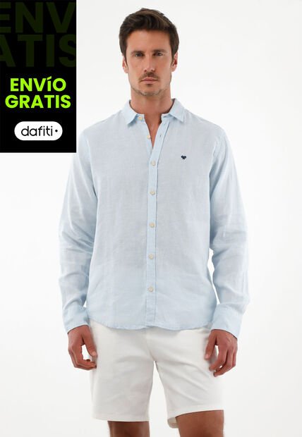 Tennis Camisa Azul En Lino Para Hombre