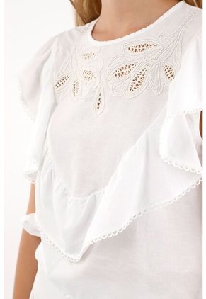 Tennis Camisa Manga Sisa Con Bolero Y Bordado Blanca Para Mujer