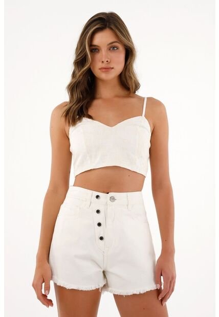 Crop Top Con Bordado De Flores Crudo Para Mujer