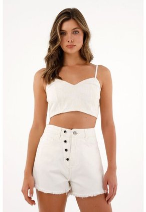 Crop Top Con Bordado De Flores Crudo Para Mujer