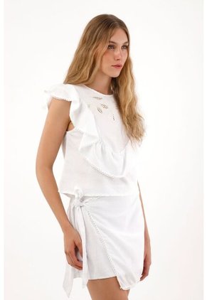 Tennis Camisa Manga Sisa Con Bolero Y Bordado Blanca Para Mujer