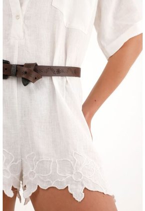 Tennis Overall Corto Crudo Con Bordado Para Mujer