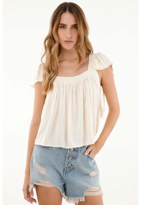 Tennis Camisa Beige De Escote Recto En Chalis Para Mujer