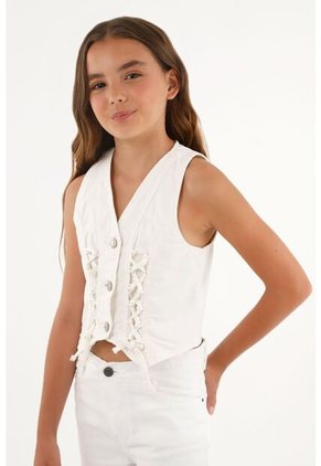 Chaleco Con Detalles Trenzados Crudo Para Niña