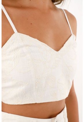 Crop Top Con Bordado De Flores Crudo Para Mujer