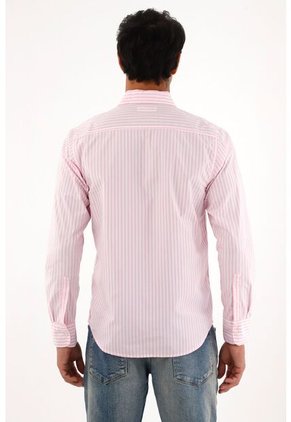 Camisa Rosada Manga Larga Con Diseño A Rayas Para Hombre