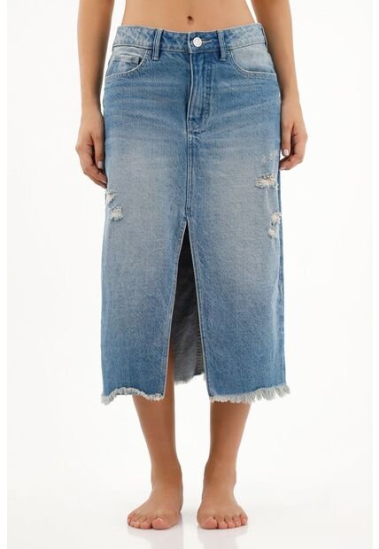 Falda Azul Denim Midi Para Mujer