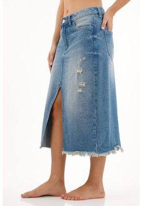 Falda Azul Denim Midi Para Mujer