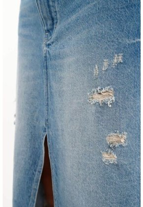 Falda Azul Denim Midi Para Mujer
