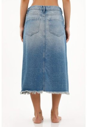 Falda Azul Denim Midi Para Mujer