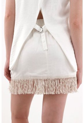 Tennis Falda Corta Con Fleco Y Bordados Crudo Para Mujer