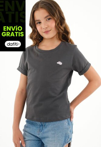 Camiseta Gris Con Mini Bordado Para Niña Tennis