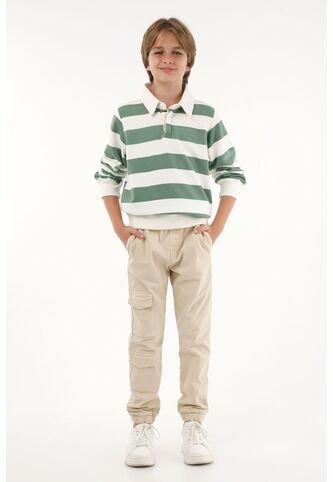 Buzo Polo Verde Con Estampado De Rayas Para Niño Tennis