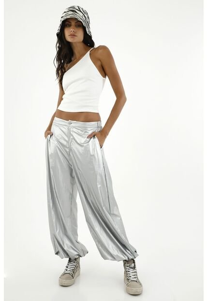 Pantalón Parachute Metalizado Para Mujer