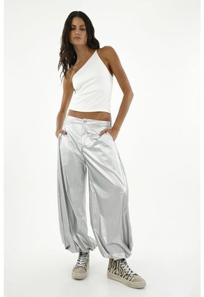 Pantalón Parachute Metalizado Para Mujer