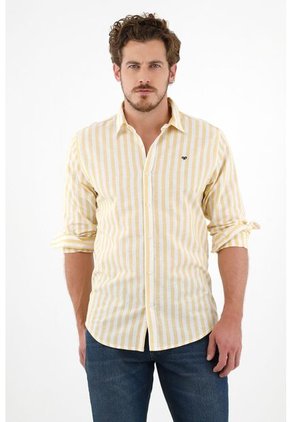 Tennis Camisa Amarilla Con Diseño Preteñido A Rayas Para Hombre