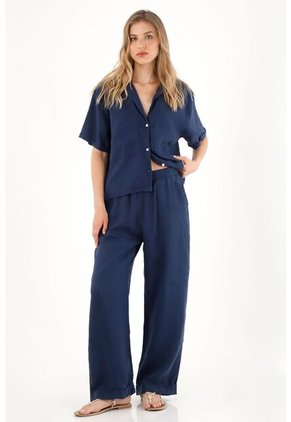 Tennis Pantalón Con Pretina Elástica En 100% Lino Para Mujer