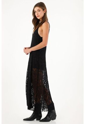 Vestido Negro Largo En Encaje Para Mujer