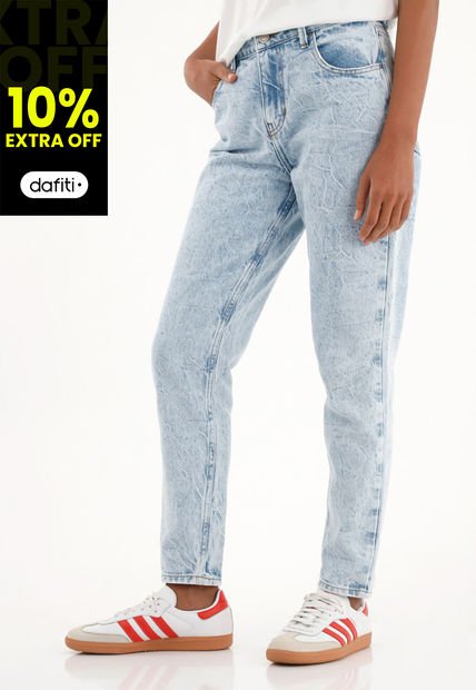 Jean Mom Tiro Alto Tono Medio Claro Para Mujer