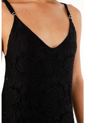 Vestido Negro Largo En Encaje Para Mujer