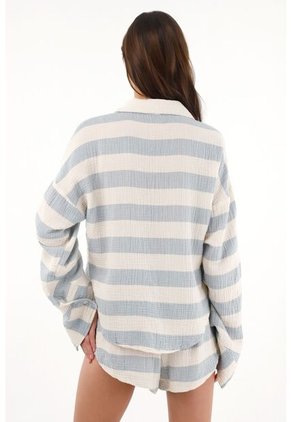 Tennis Camisa Manga Larga Amplia A Rayas Para Mujer