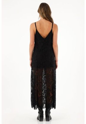 Vestido Negro Largo En Encaje Para Mujer