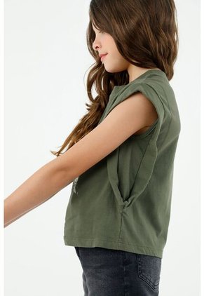 Camiseta Verde Estampada Con Brillos Para Niña