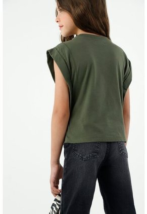 Camiseta Verde Estampada Con Brillos Para Niña