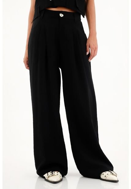 Pantalón Wide Leg Tiro Alto Negro Para Mujer