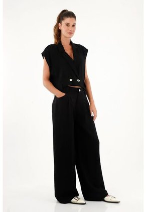 Pantalón Wide Leg Tiro Alto Negro Para Mujer