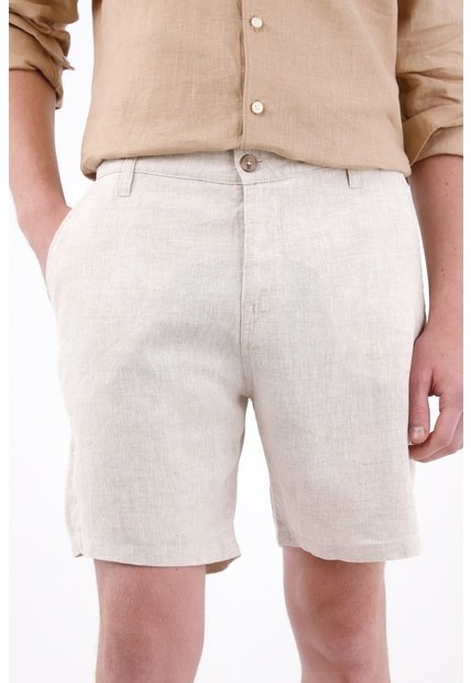 Tennis Bermuda Chino Con Textura Natural En Lino Beige Crudo Para Hombre