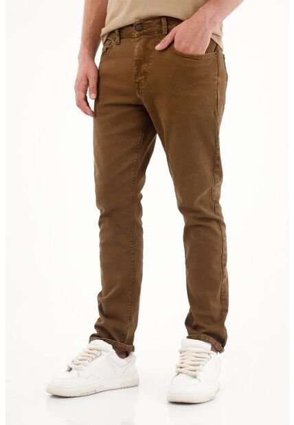 Pantalón Recto Cinco Bolsillos Café Para Hombre