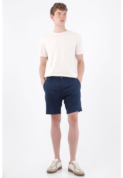 Tennis Bermuda Chino Fit Recto Con Bolsillos Diagonales De Lino Azul Marino Para Hombre