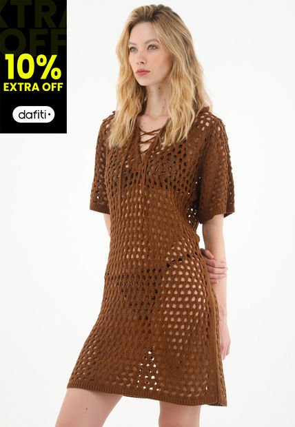 Vestido Corto Tejido Café Para Mujer