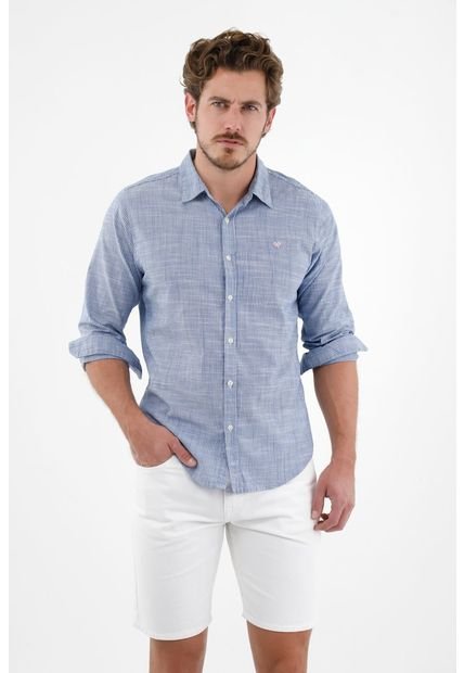 Camisa Azul Con Mini Raqueta Bordada Para Hombre