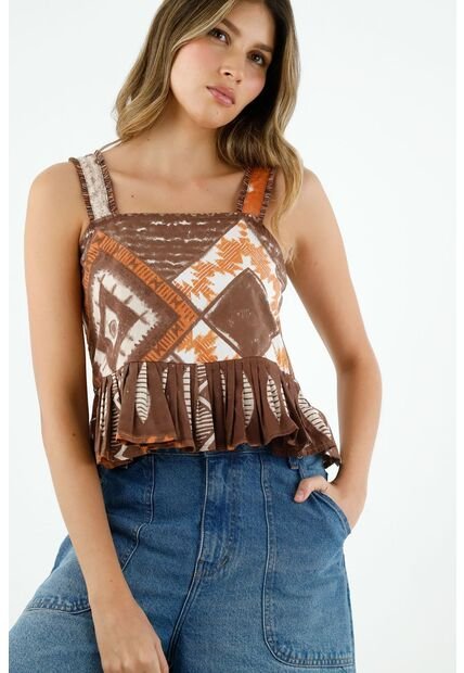 Camisa Estampada De Tiras Para Mujer