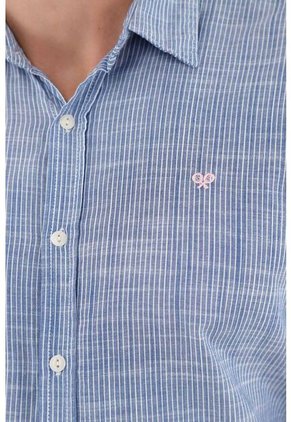 Camisa Azul Con Mini Raqueta Bordada Para Hombre