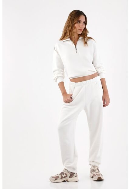 Tennis Pantalón Para Mujer De Algodón Blanco Fit Relajado Con Bolsillos Curvos