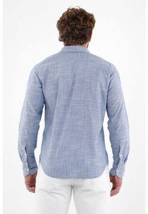 Camisa Azul Con Mini Raqueta Bordada Para Hombre