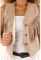 Chaleco En Suede Con Flecos Y Ovejero Para Mujer de Tennis