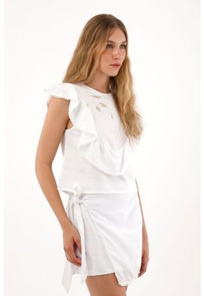 Tennis Camisa Manga Sisa Con Bolero Y Bordado Blanca Para Mujer