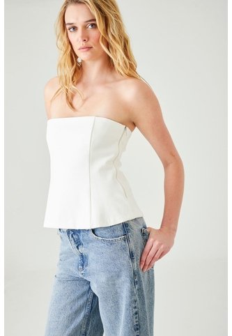 Tennis Top Entallado Con Escote Strapless Recto En Tela Blanca Para Mujer Tennis